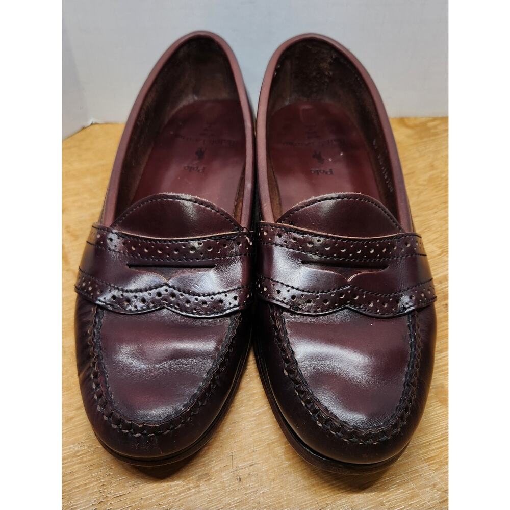 Polo Ralph Lauren Brogue Penny Loafers Brown Size 8D Unlined Made In USA